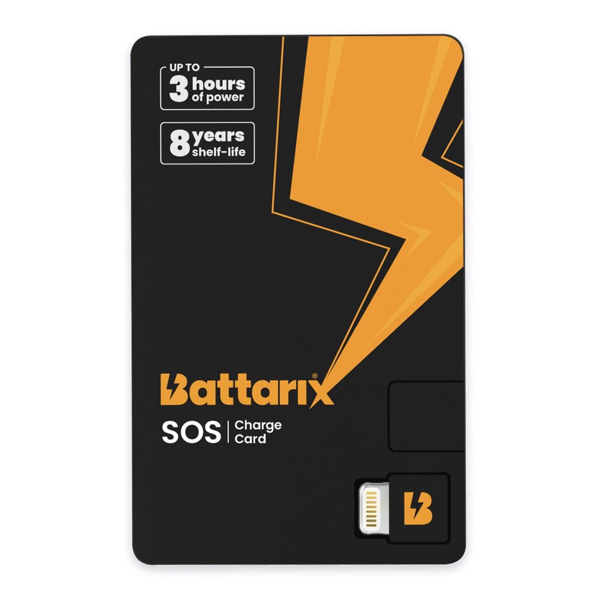BATTARIX BATERIA DE EMERGENCIA CHARGE CARD CON CABLE TIPO C Y ADAPTADOR LIGHTNING