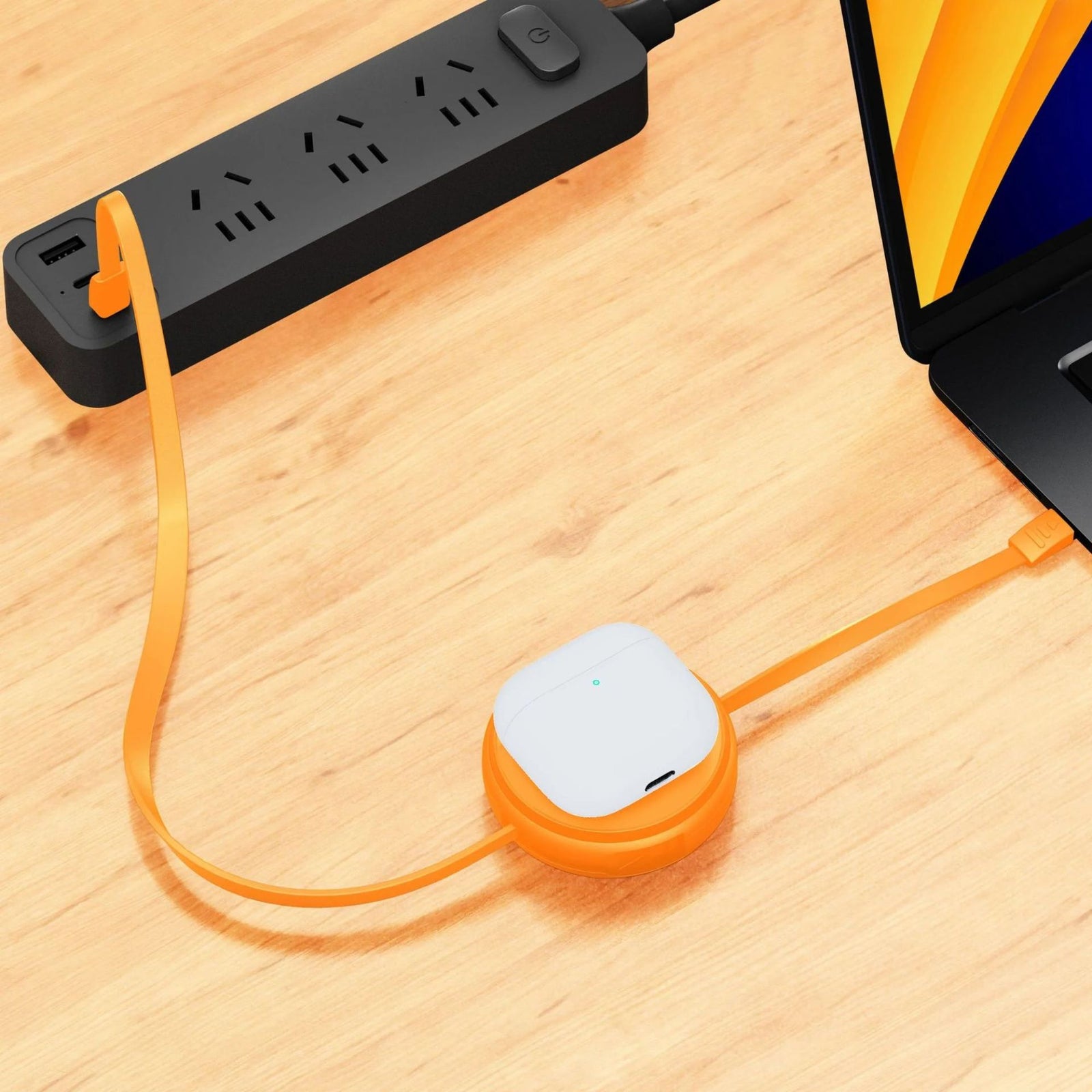FUNCTION 2 IN 1 RETRACTABLE CABLE USB-C TO USB-C 60W WITH WIRELESS CHARGER ORANGE
