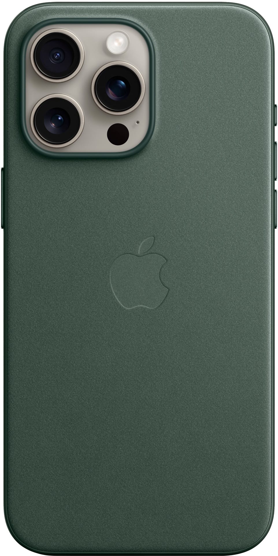 Case FineWoven Evergreen para iPhone 15 Pro Max vista frontal