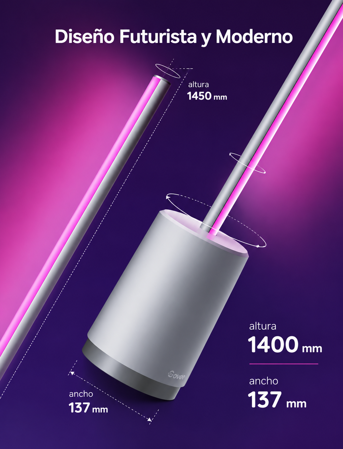 Govee Lyra lámpara de pie RGBIC encendida con luz multicolor en sala