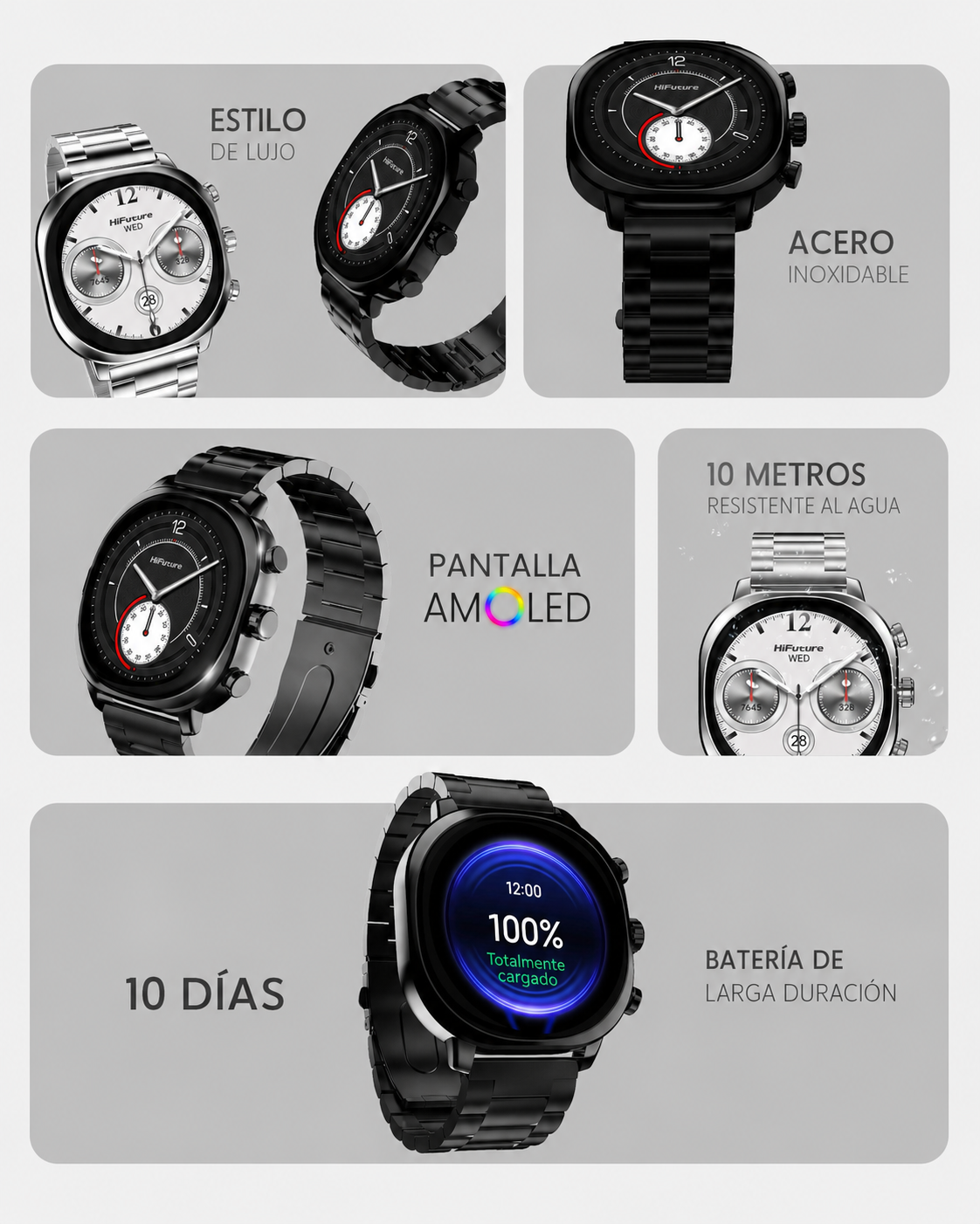HIFUTURE AIX STAINLESS STEEL SMARTWATCH SILVER