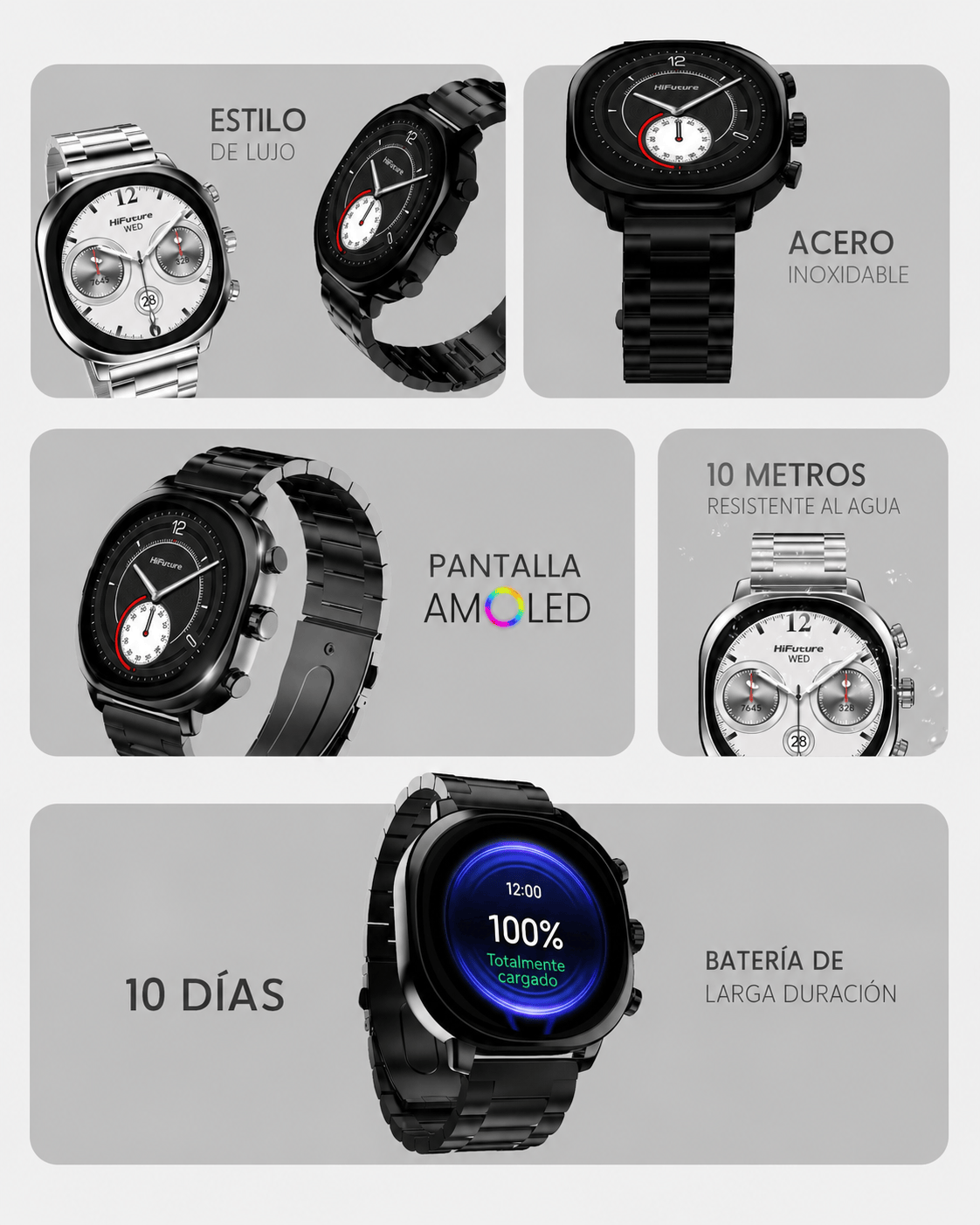 HIFUTURE AIX STAINLESS STEEL SMARTWATCH SILVER