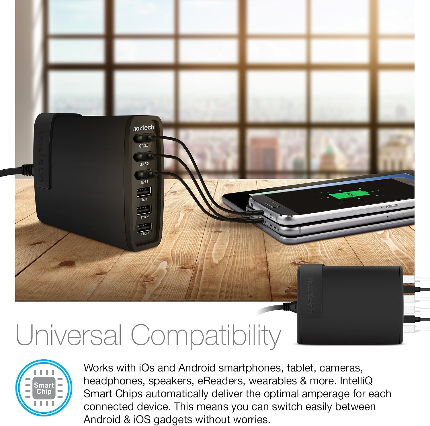 L-NAZTECH WALL CHARGER TURBO 6 UNIVERSAL USB NEGRO