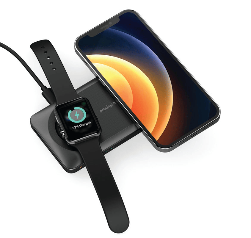 Power bank Prodigee MagPower To-Go + Watch cargando un Apple Watch