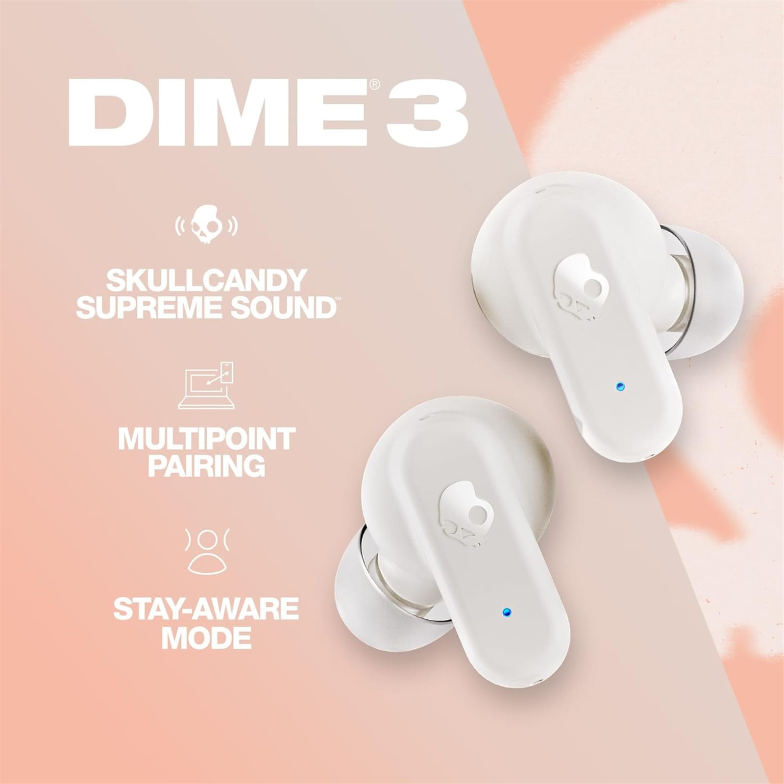 SKULLCANDY DIME 3 TRUE WIRELESS BONE ORANGE GLOW