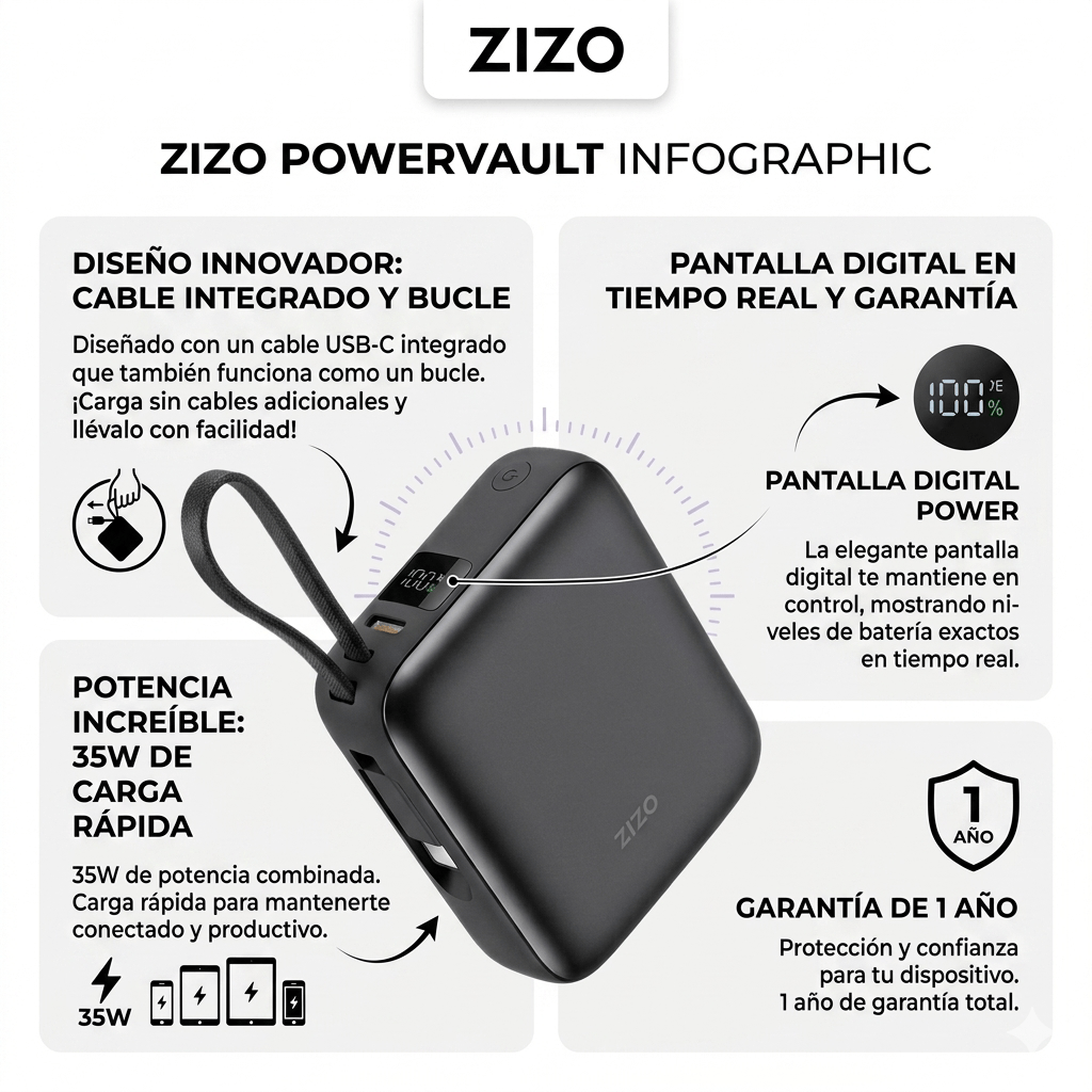 Power bank ZIZO PowerVault 10,000 mAh cargando un smartphone