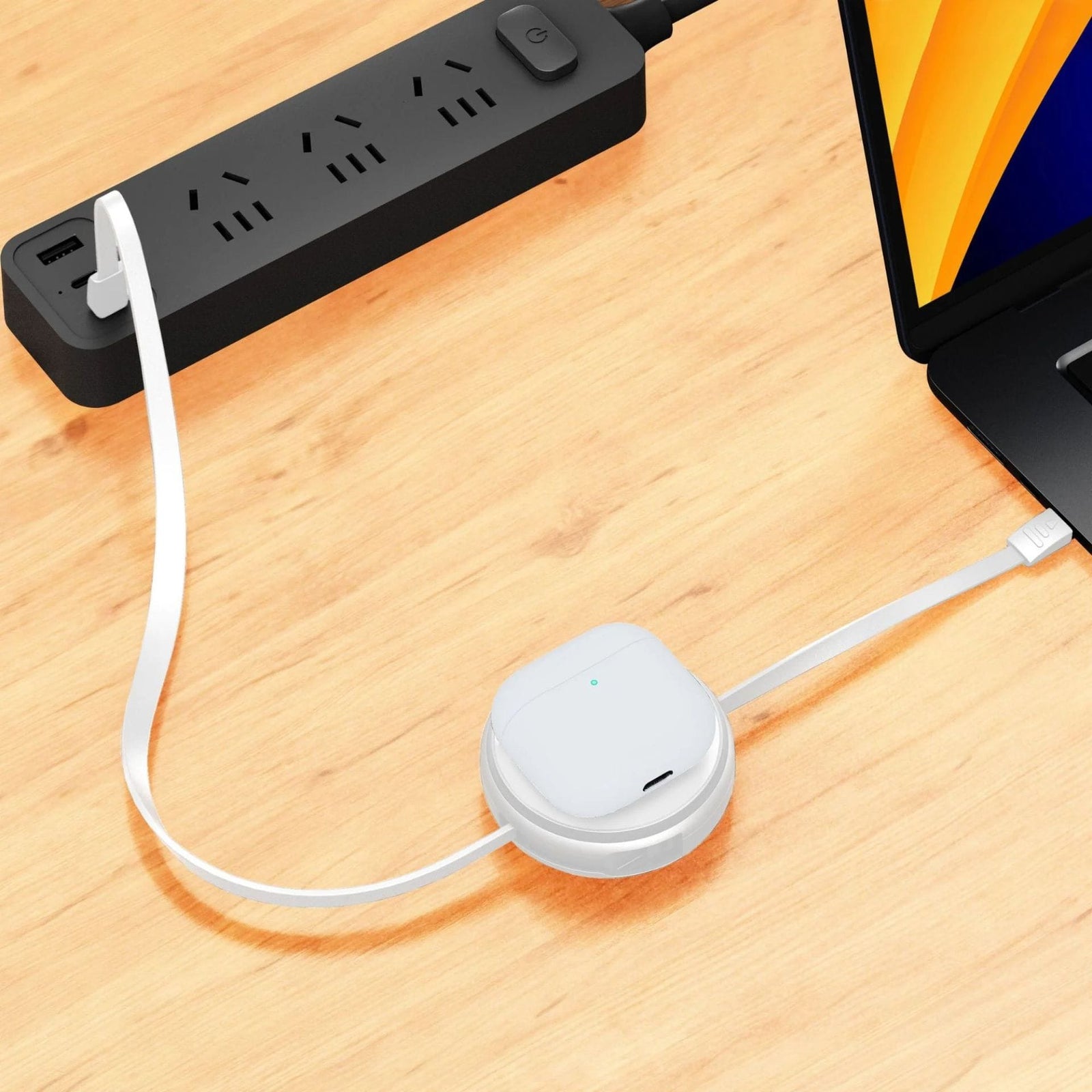 FUNCTION 2 IN 1 RETRACTABLE CABLE USB-C TO USB-C 60W WITH WIRELESS CHARGER WHITE