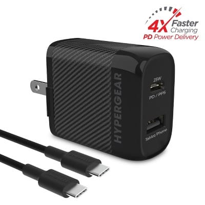 Kit de carga rapida Hypergear SpeedBoost 25W con cubo y cable USB-C negro