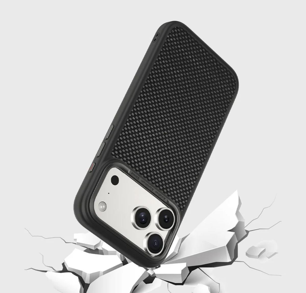 case protector logiix aramid para iphone 17 pro max fabricado en fibra de aramida resistente a caídas de hasta 3 metros de altura y certificación nivel militar color negro