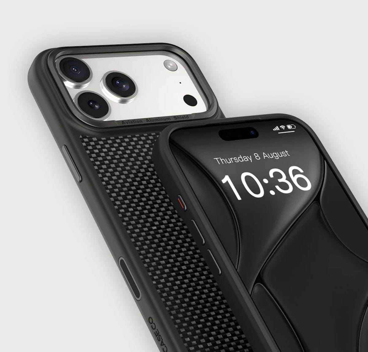 case protector logiix aramid para iphone 17 pro max fabricado en fibra de aramida resistente a caídas de hasta 3 metros de altura y certificación nivel militar color negro