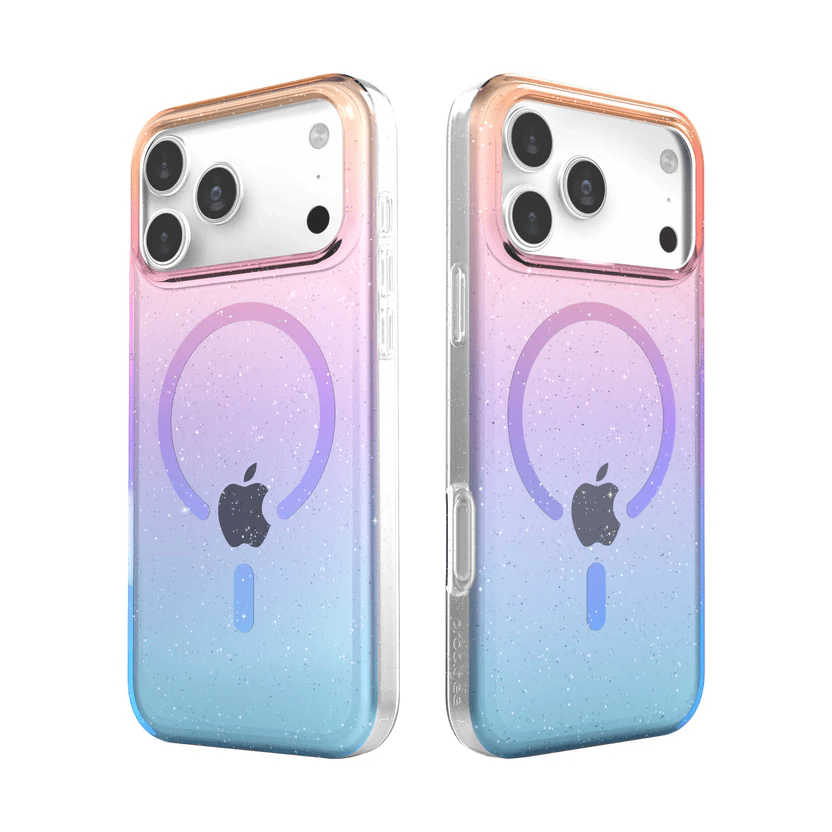 Case protector Prodigee superstar para iPhone 17 Pro Max degradado rosa y morado con brillos de TPU resistente a golpes