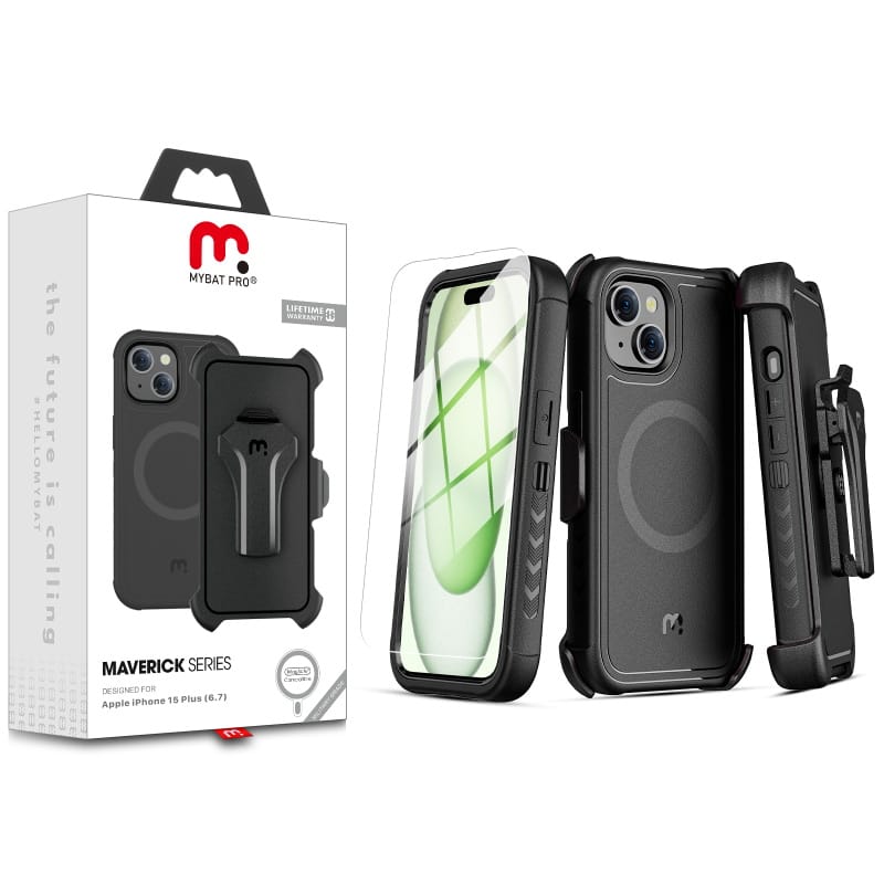 Case MYBAT Maverick antimicrobial con holster negro para iPhone 15 Plus