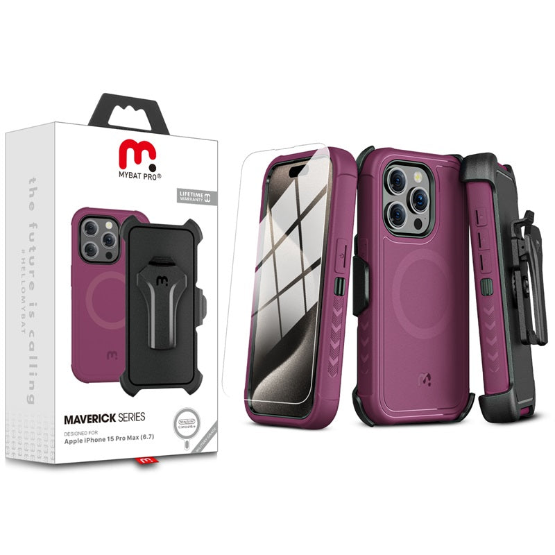 MYBAT MAVERICK ANTIMICROBIAL CON HOLSTER IPHONE 15 PRO MAX MORADO