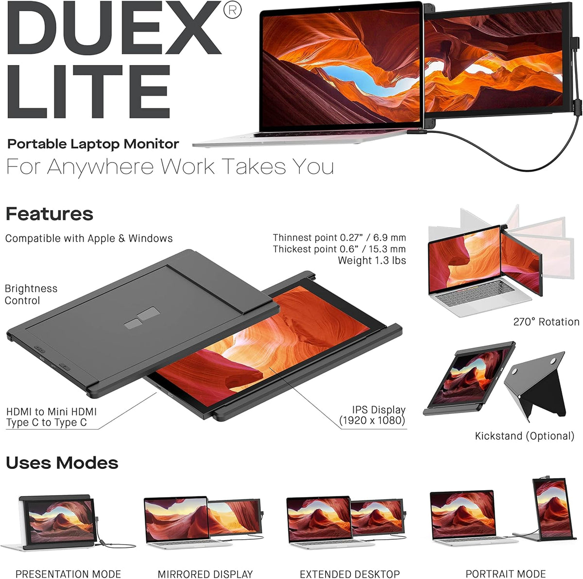 Mobile Pixels Duex Lite Portable  Monitor,12.5" Full HD 1080P IPS  Screen