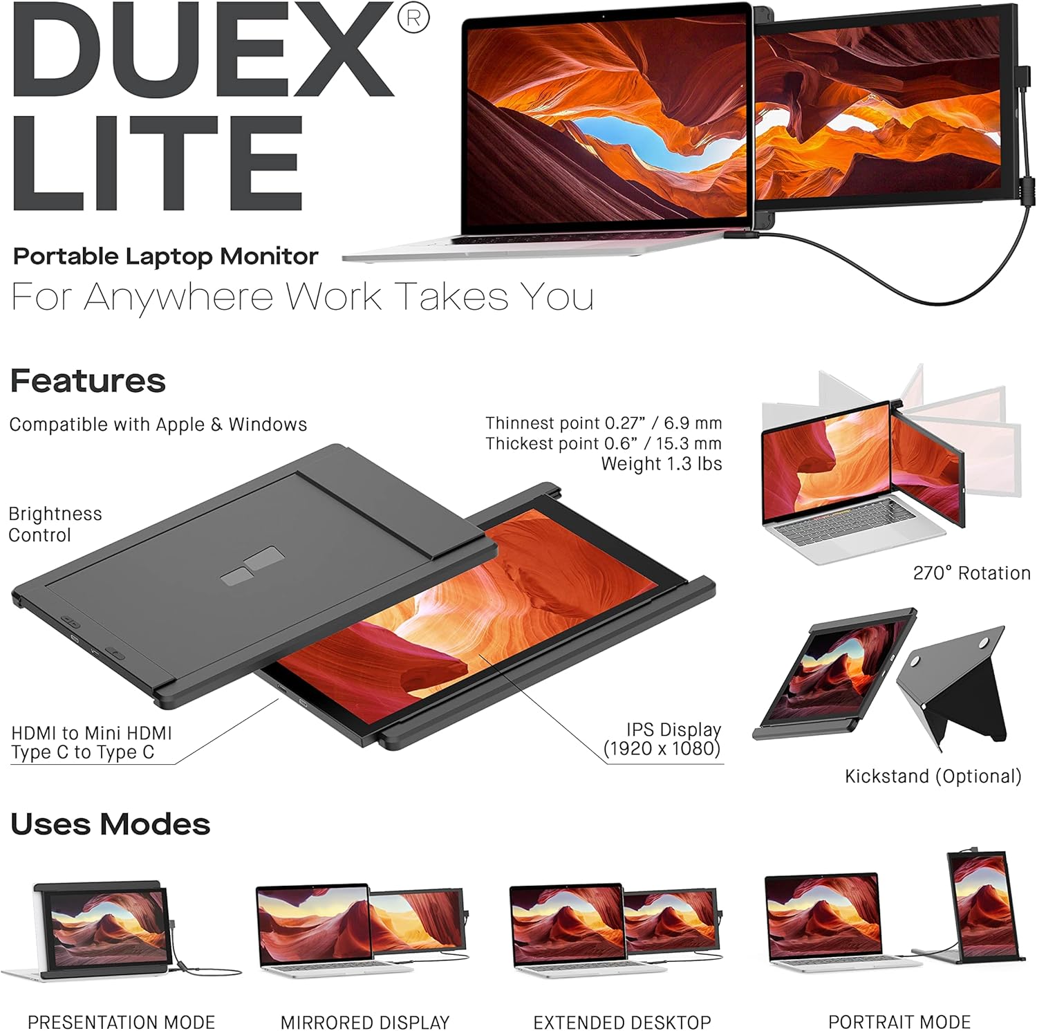 Mobile Pixels Duex Lite Portable  Monitor,12.5" Full HD 1080P IPS  Screen
