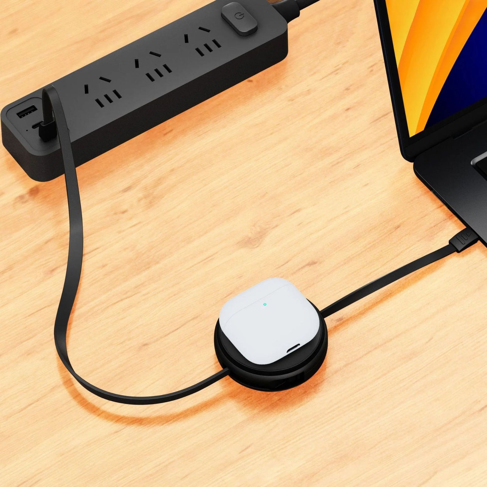 FUNCTION 2 IN 1 RETRACTABLE CABLE USB-C TO USB-C 60W WITH WIRELESS CHARGER BLACK