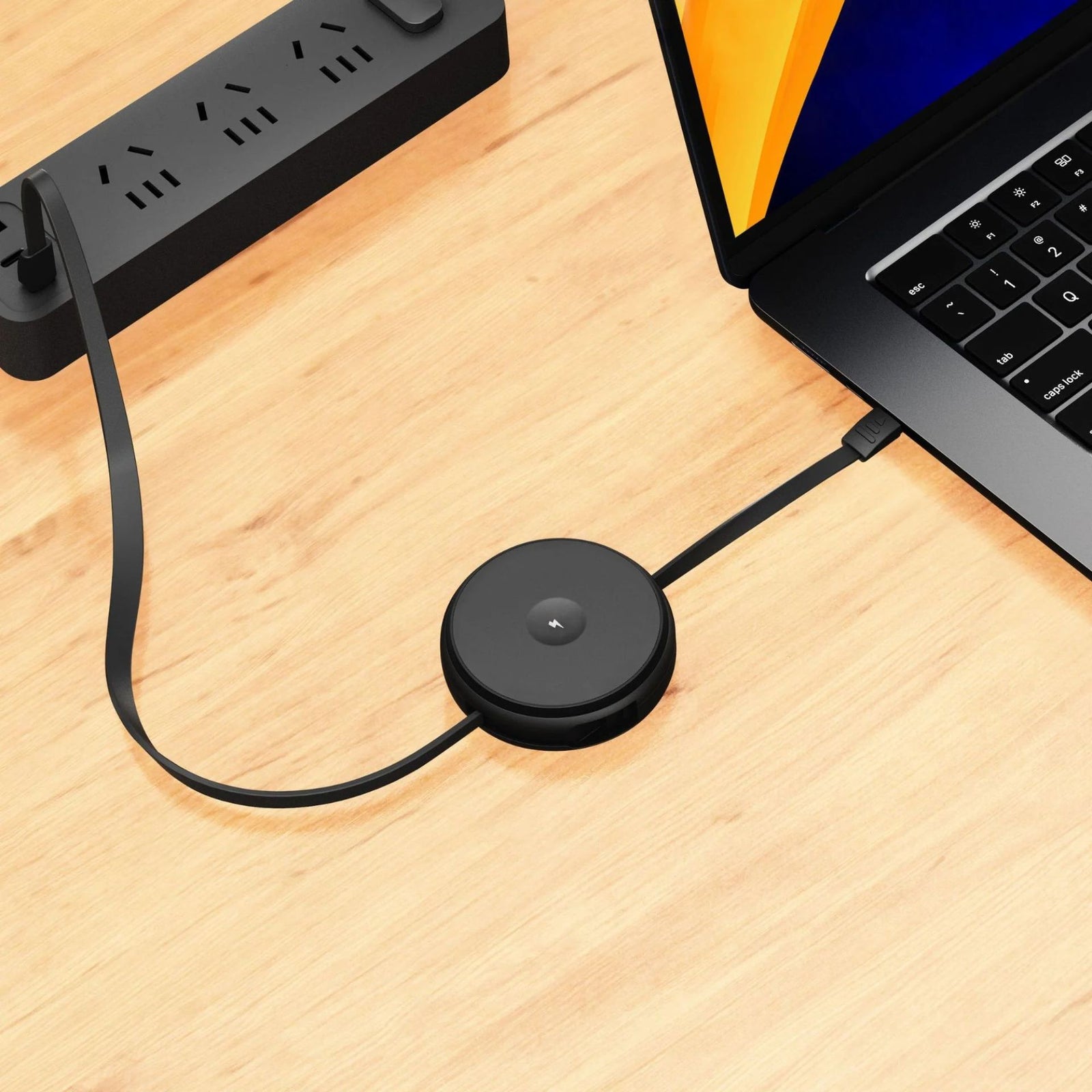 FUNCTION 2 IN 1 RETRACTABLE CABLE USB-C TO USB-C 60W WITH WIRELESS CHARGER BLACK