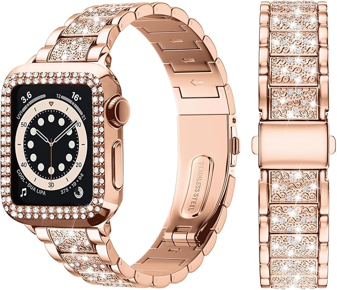 PULSERA APPLEWATCH ESLABON GLITTER ORO ROSA 42/44/45/49