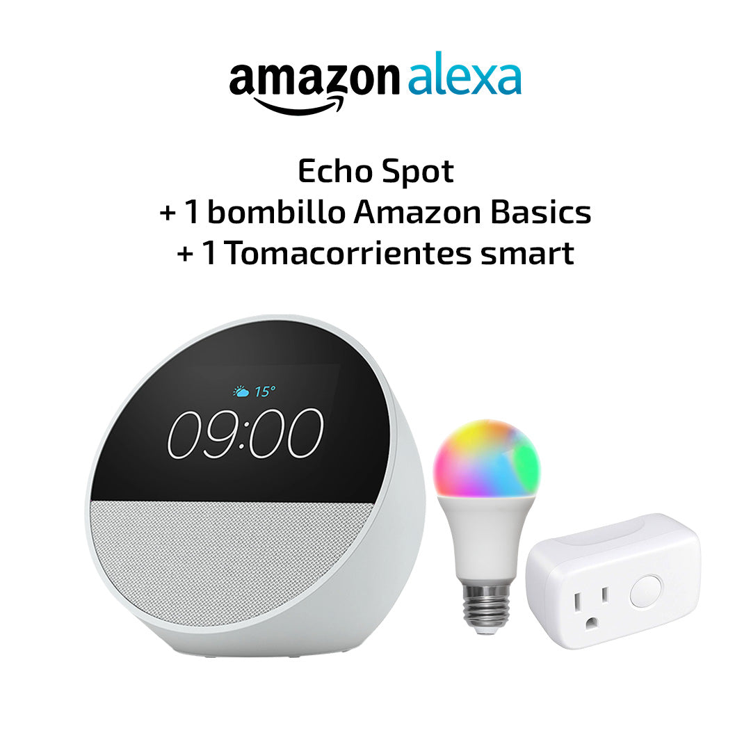 Combo Alexa Echo Spot + Bombillo smart + tomacorriente smart