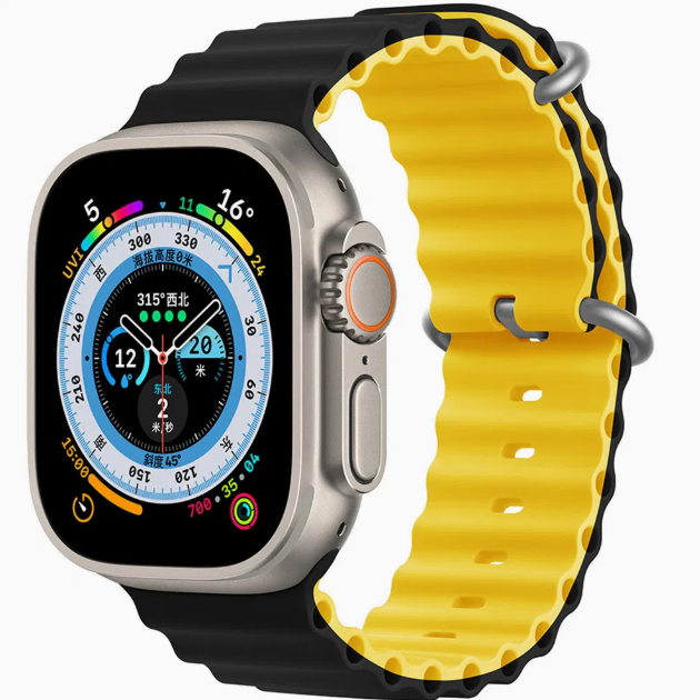 PULSERA APPLEWATCH OCEAN CON GANCHO NEGRO Y AMARILLO 42/44/45/49