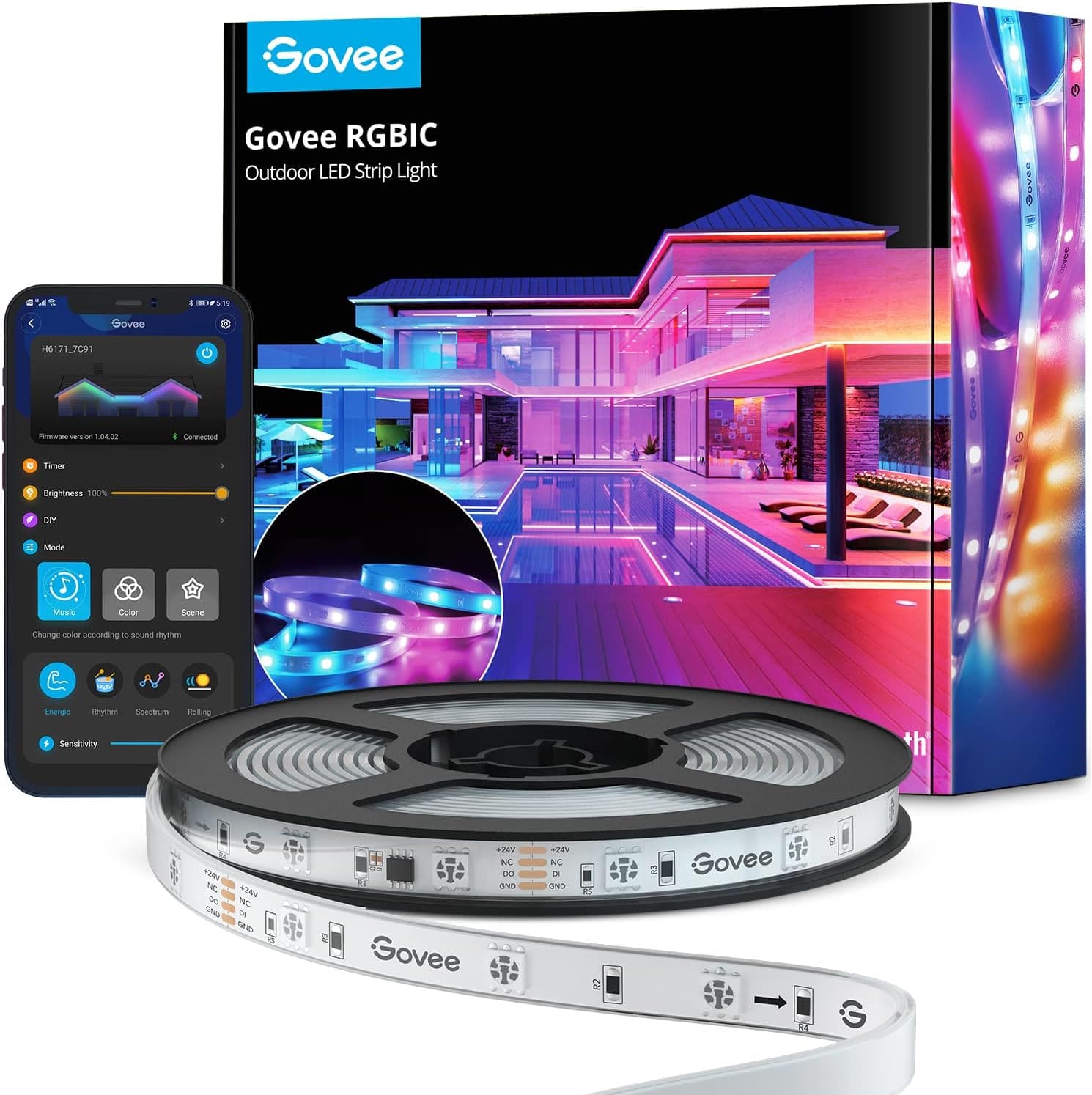 Govee H6171 Phantasy tira LED RGBIC 10 metros iluminando exterior