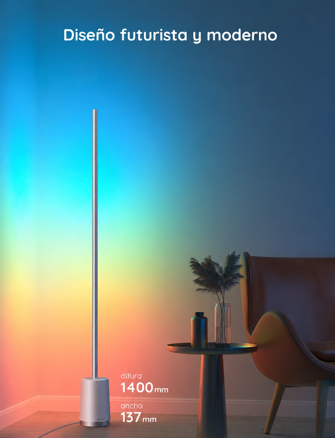 Govee Lyra lámpara de pie RGBIC H6072 en ambiente de sala moderna