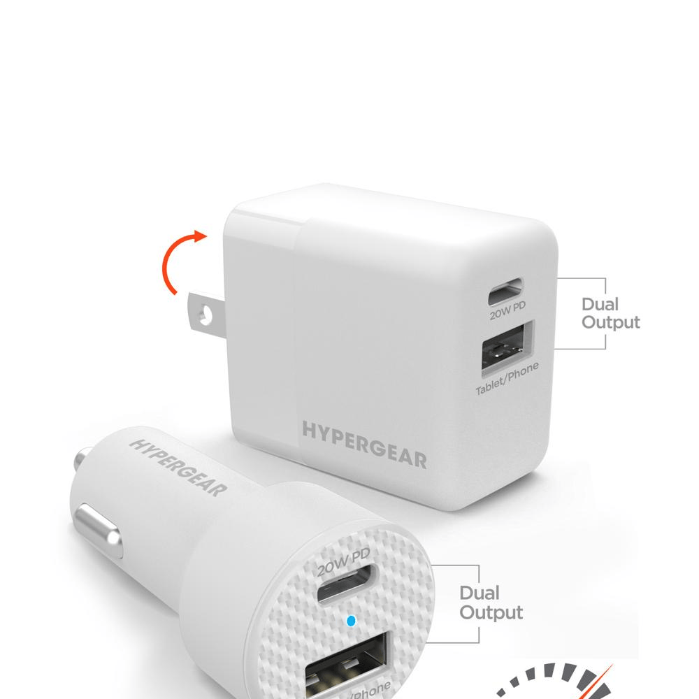 HYPERGEAR KIT DE CARGA CARRO Y PARED TIPO C 20WATTS BLANCO