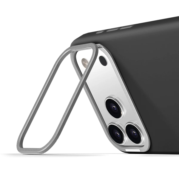 case protector para iphone 17 pro max con stand integrado en módulo de cámaras color negro