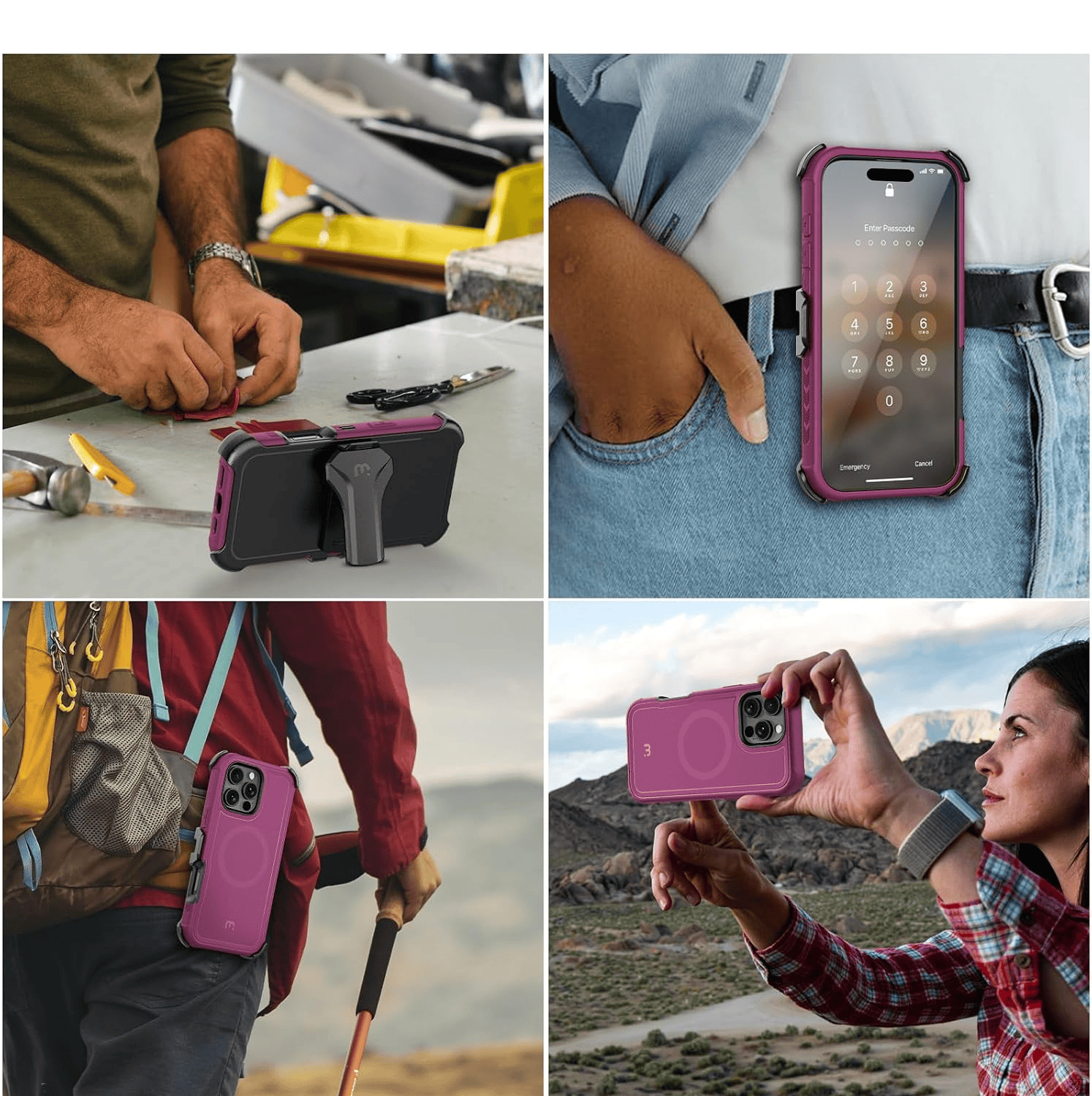MYBAT MAVERICK ANTIMICROBIAL MAGSAFE CON HOLSTER IPHONE 16 MORADO