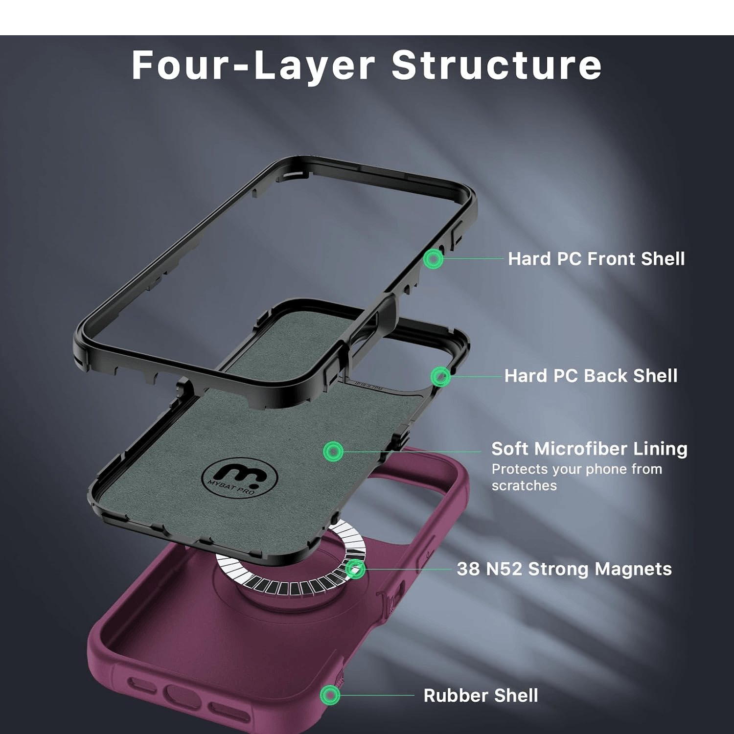 MYBAT MAVERICK ANTIMICROBIAL MAGSAFE CON HOLSTER IPHONE 16 MORADO