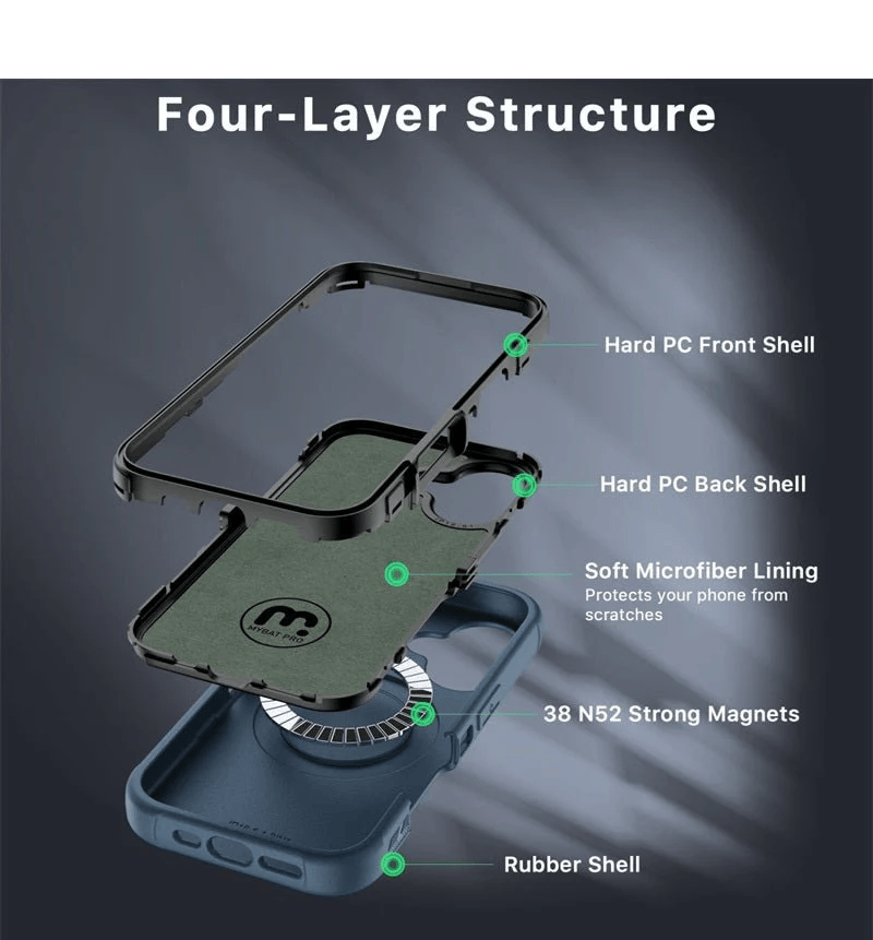MYBAT MAVERICK ANTIMICROBIAL MAGSAFE CON HOLSTER IPHONE 16 PRO NEGRO