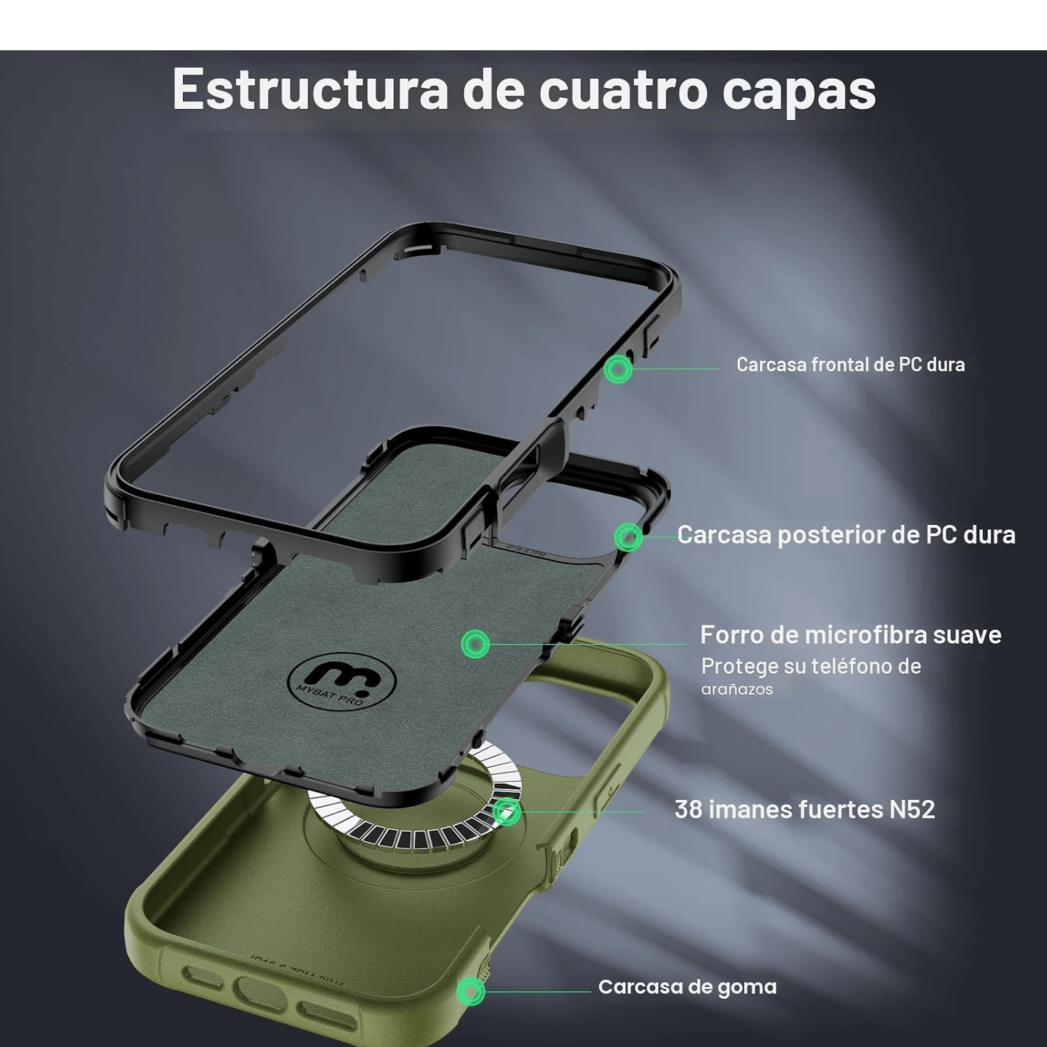 MYBAT MAVERICK ANTIMICROBIAL MAGSAFE CON HOLSTER IPHONE 16 PRO VERDE