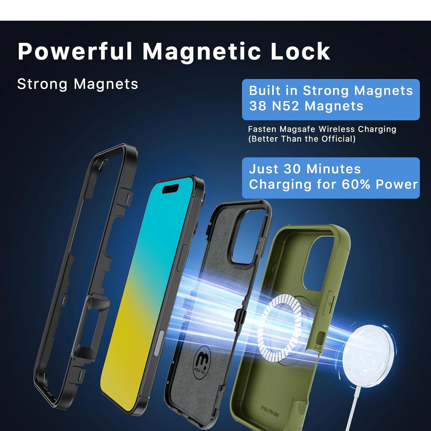 MYBAT MAVERICK ANTIMICROBIAL MAGSAFE CON HOLSTER IPHONE 16 PRO VERDE
