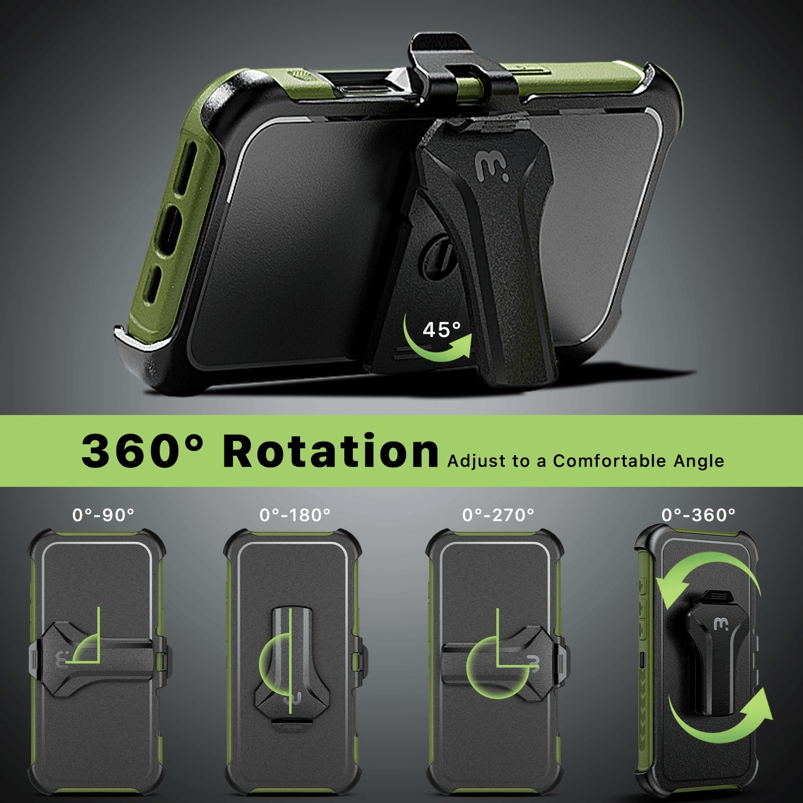 MYBAT MAVERICK ANTIMICROBIAL MAGSAFE CON HOLSTER IPHONE 16 VERDE