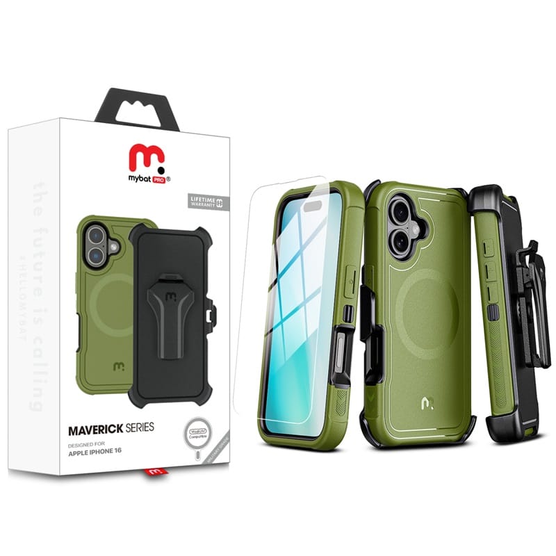 MYBAT MAVERICK ANTIMICROBIAL MAGSAFE CON HOLSTER IPHONE 16 VERDE