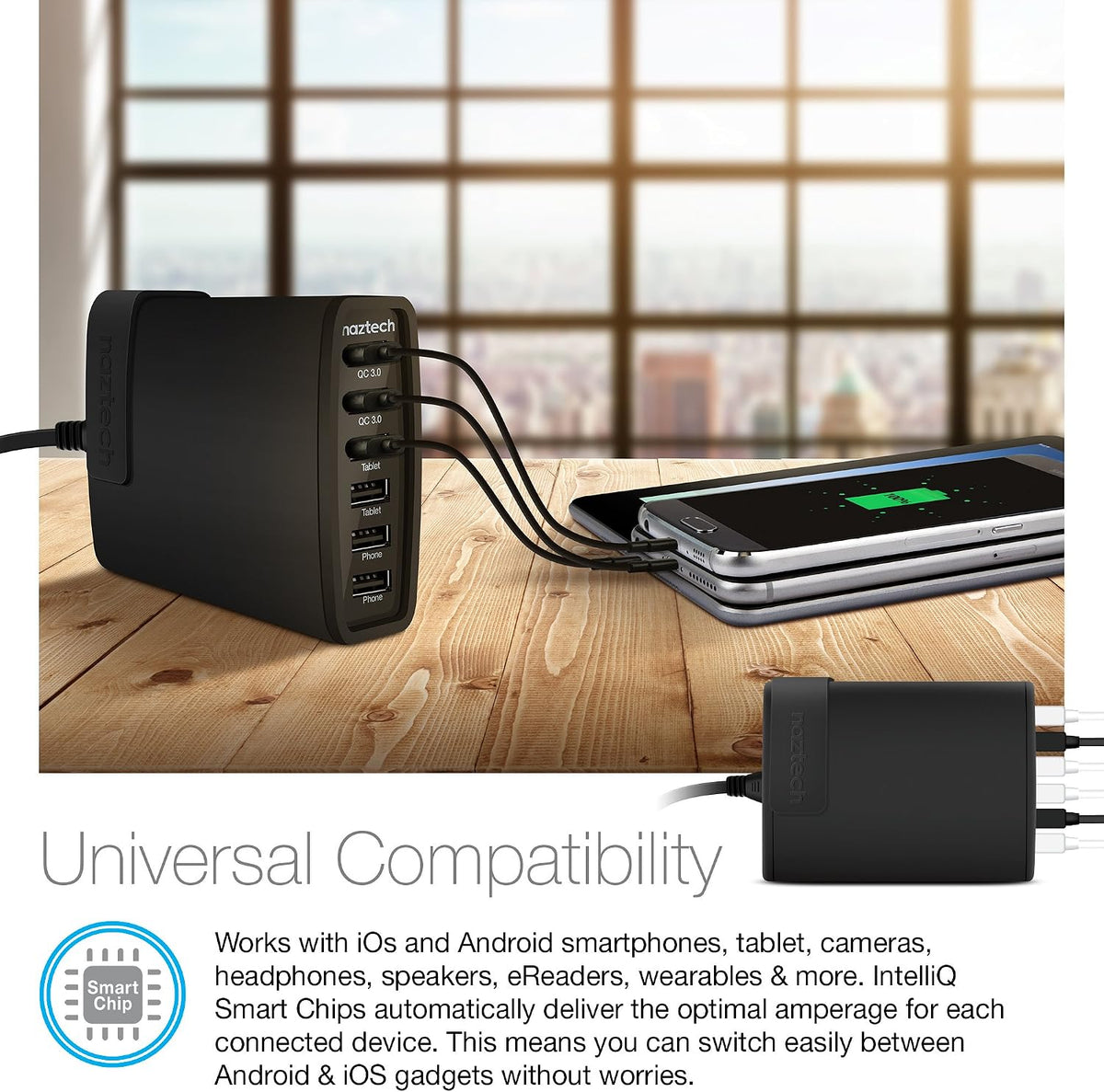 L-NAZTECH WALL CHARGER TURBO 6 UNIVERSAL USB NEGRO