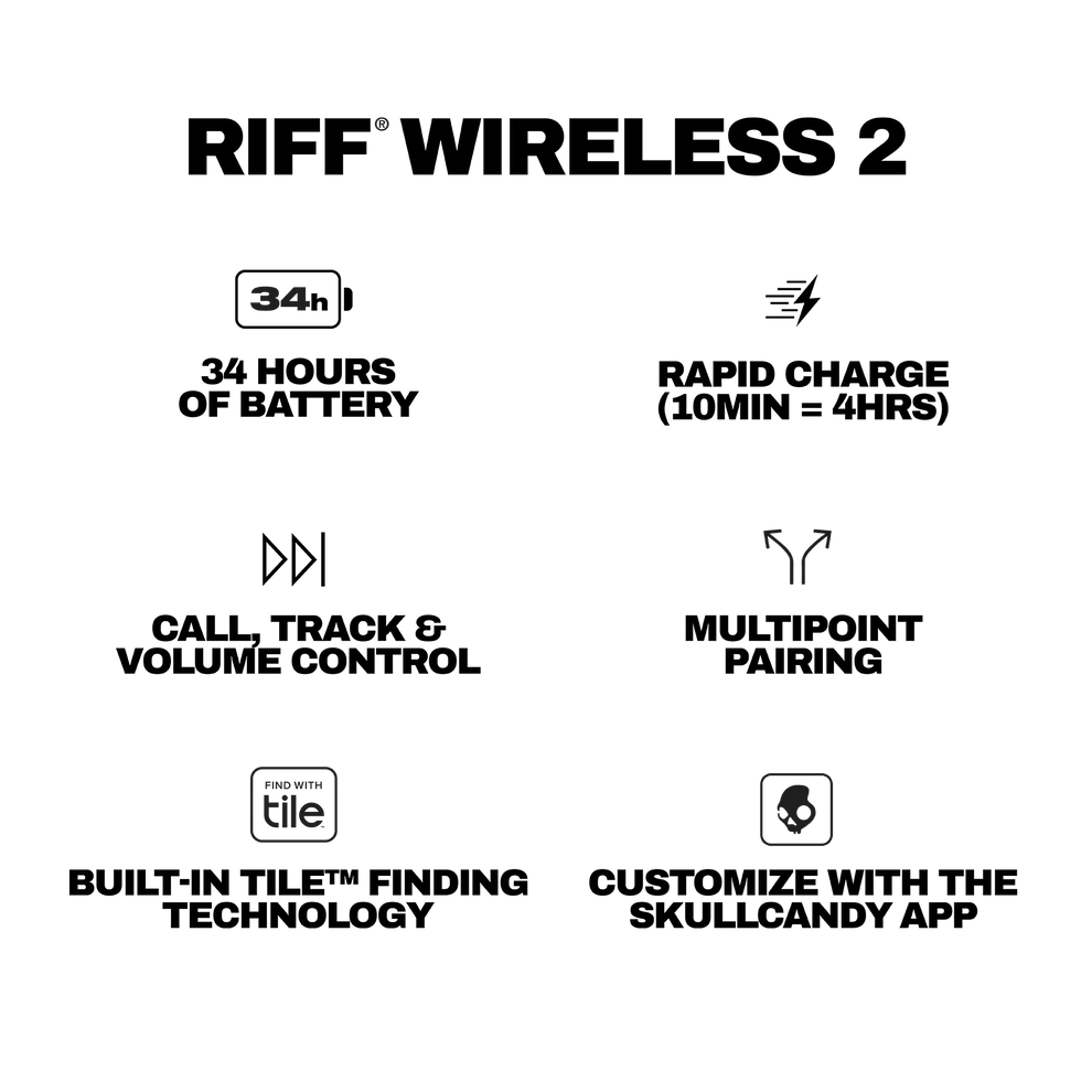 SKULLCANDY RIFF WIRELESS 2 AUDIFONOS BLUETOOTH DIADEMA NEGRO