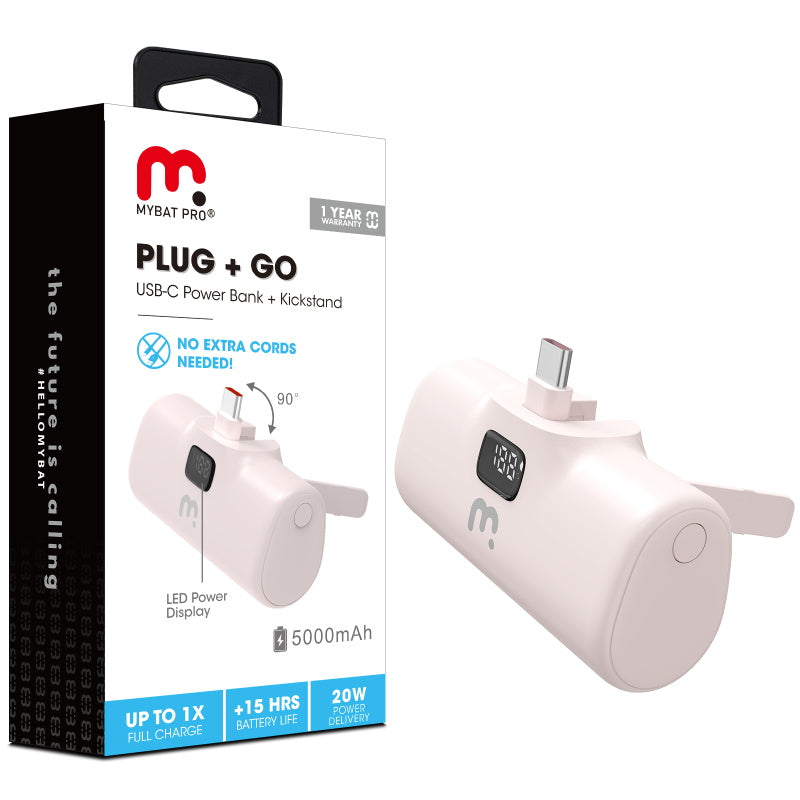 L-MYBAT PLUG+GO POWERBANK 5000mAh CARGA RAPIDA TIPO C ROSADO