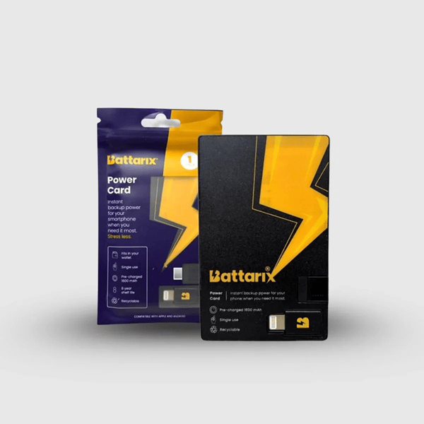 BATTARIX BATERIA DE EMERGENCIA CHARGE CARD CON CABLE TIPO C Y ADAPTADOR LIGHTNING