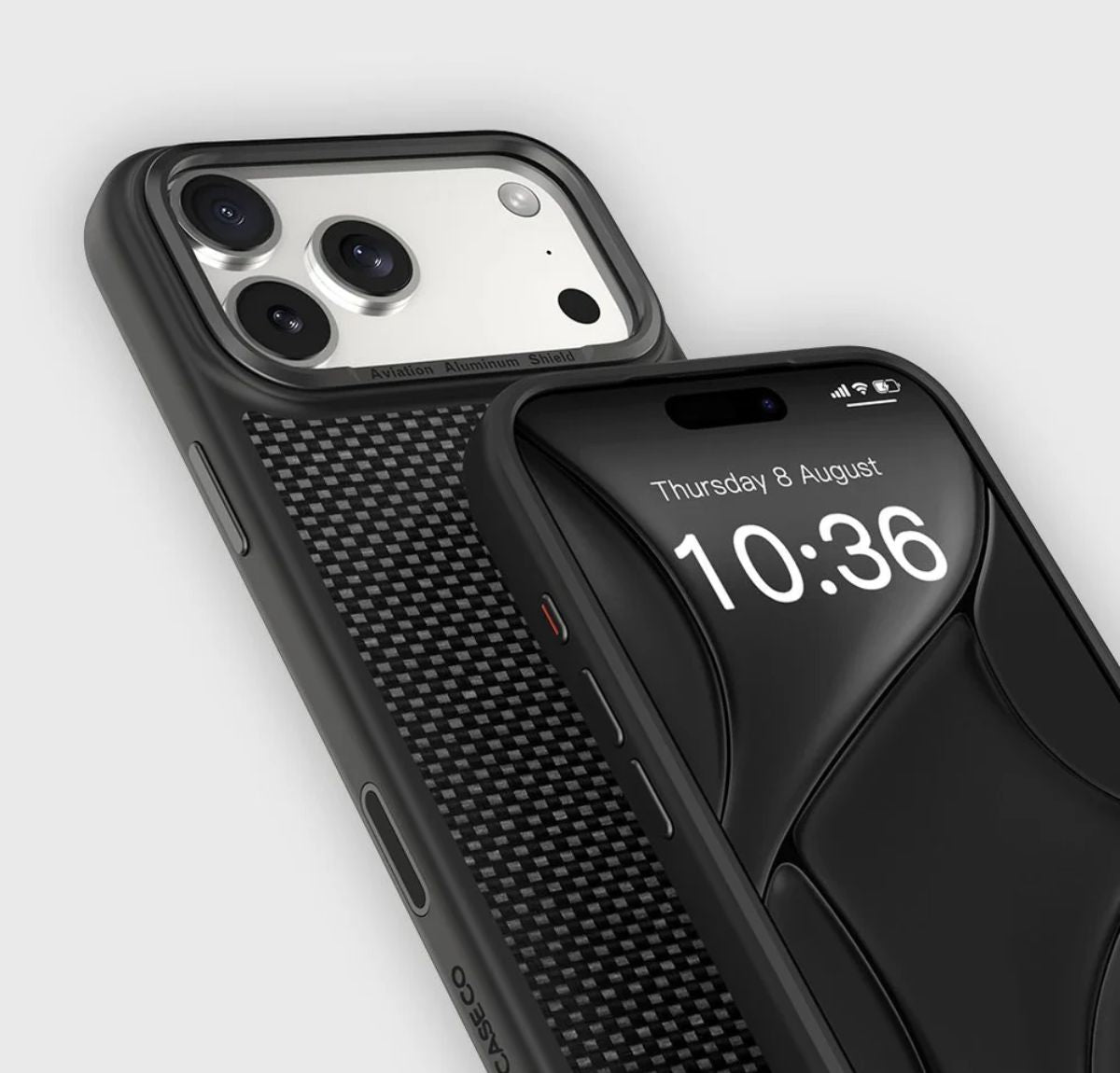 case protector logiix aramid para iphone 17 pro max fabricado en fibra de aramida resistente a caídas de hasta 3 metros de altura y certificación nivel militar color negro