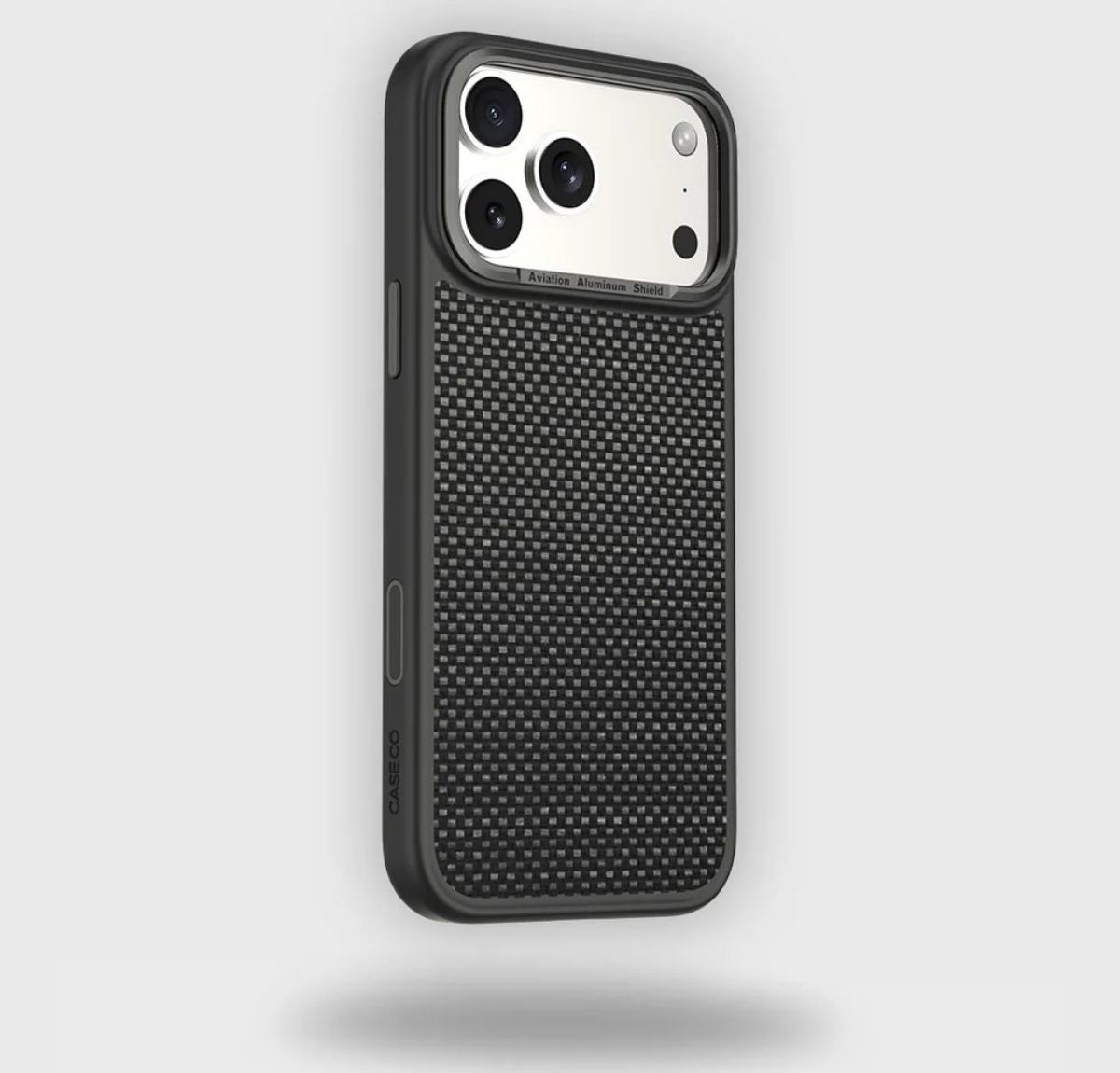 case protector logiix aramid para iphone 17 pro max fabricado en fibra de aramida resistente a caídas de hasta 3 metros de altura y certificación nivel militar color negro