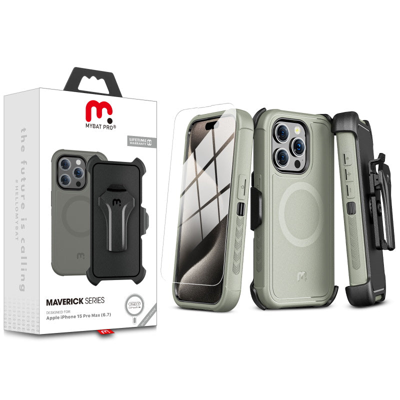 MYBAT MAVERICK ANTIMICROBIAL CON HOLSTER IPHONE 15 PRO MAX GRIS