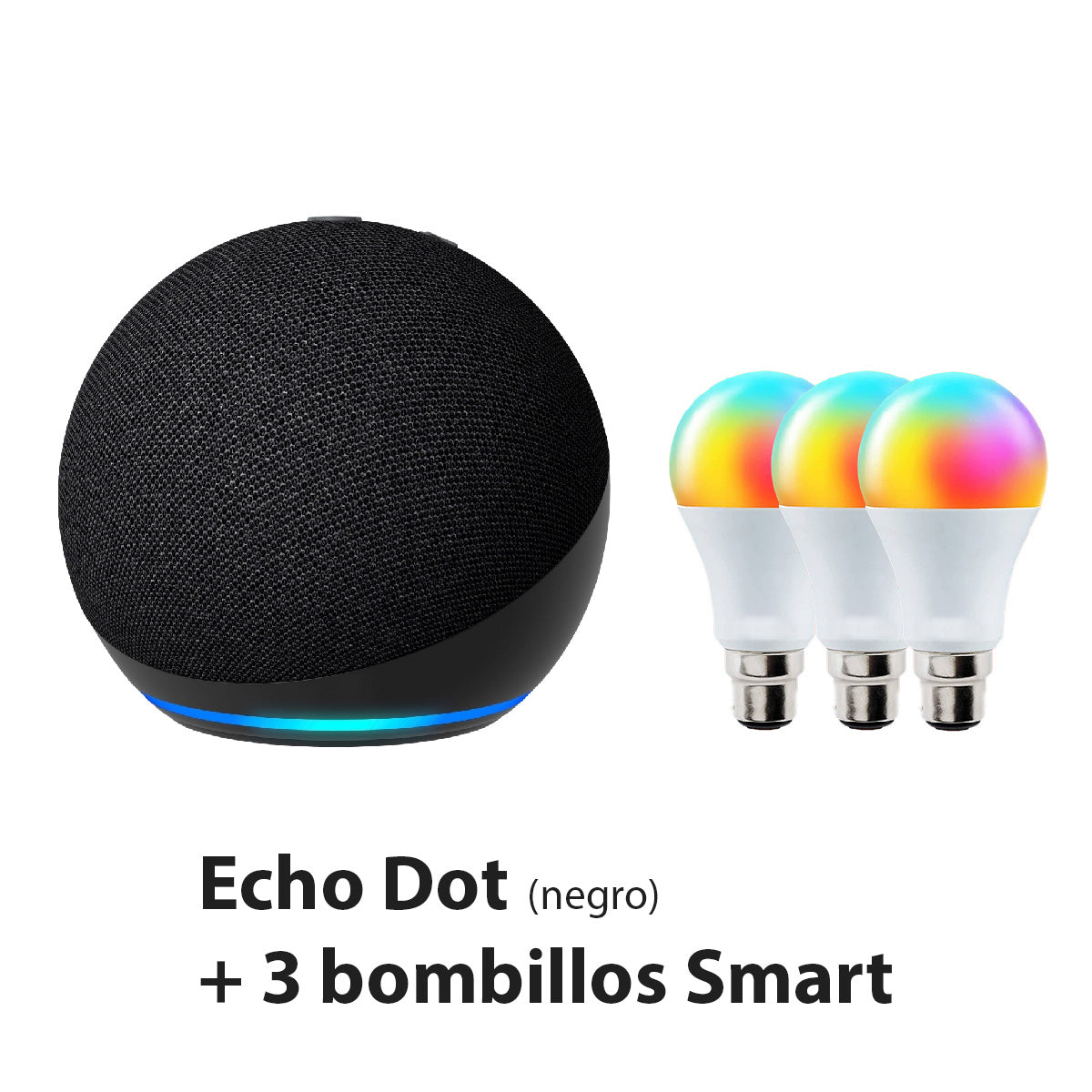combo Alexa Echo Dot 5 Negra + 3 bombillos smart