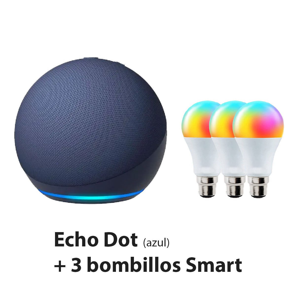 combo Alexa Echo Dot 5 Azul + 3 bombillos smart