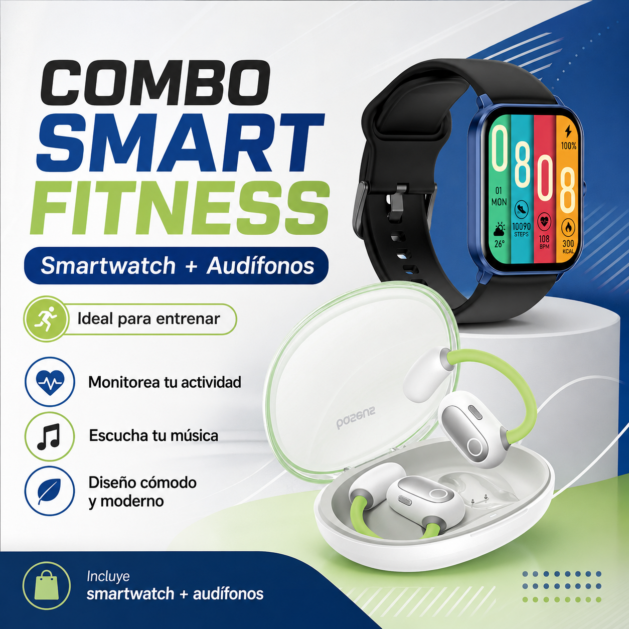 Combo Smart Fitness: Smartwatch Kieslect KS Mini + Baseus Eli Sport