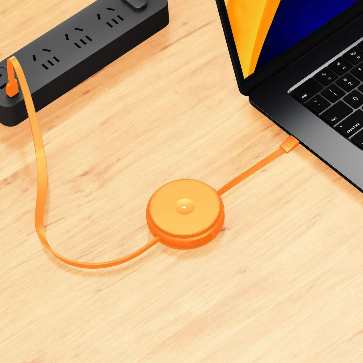 FUNCTION 2 IN 1 RETRACTABLE CABLE USB-C TO USB-C 60W WITH WIRELESS CHARGER ORANGE