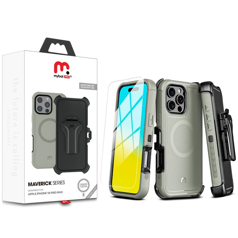 MYBAT MAVERICK ANTIMICROBIAL MAGSAFE CON HOLSTER IPHONE 16 PRO MAX GRIS
