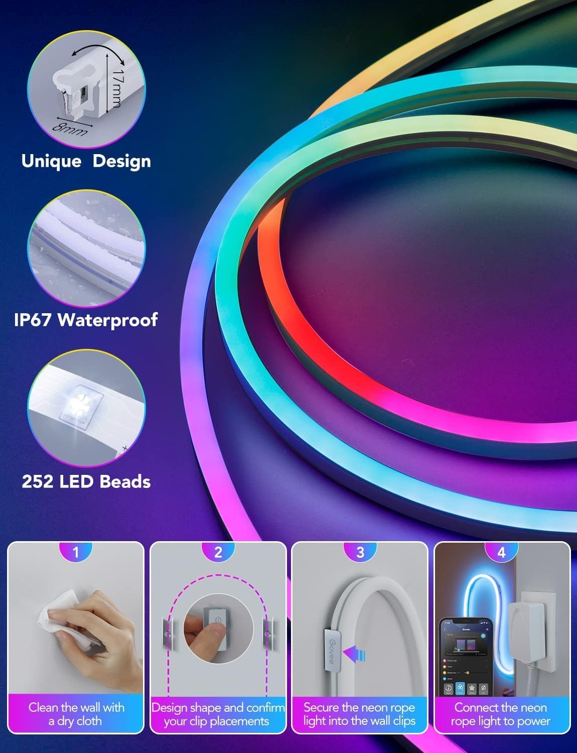 Govee tira LED RGB con aplicación smarthome en smartphone controlando colores